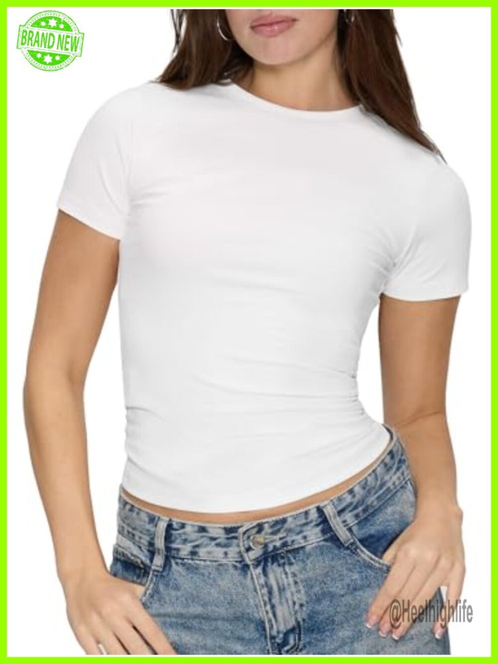 Womens Short Sleeve Crop Top Slim Fit Basic Tee Summer T-Shirt